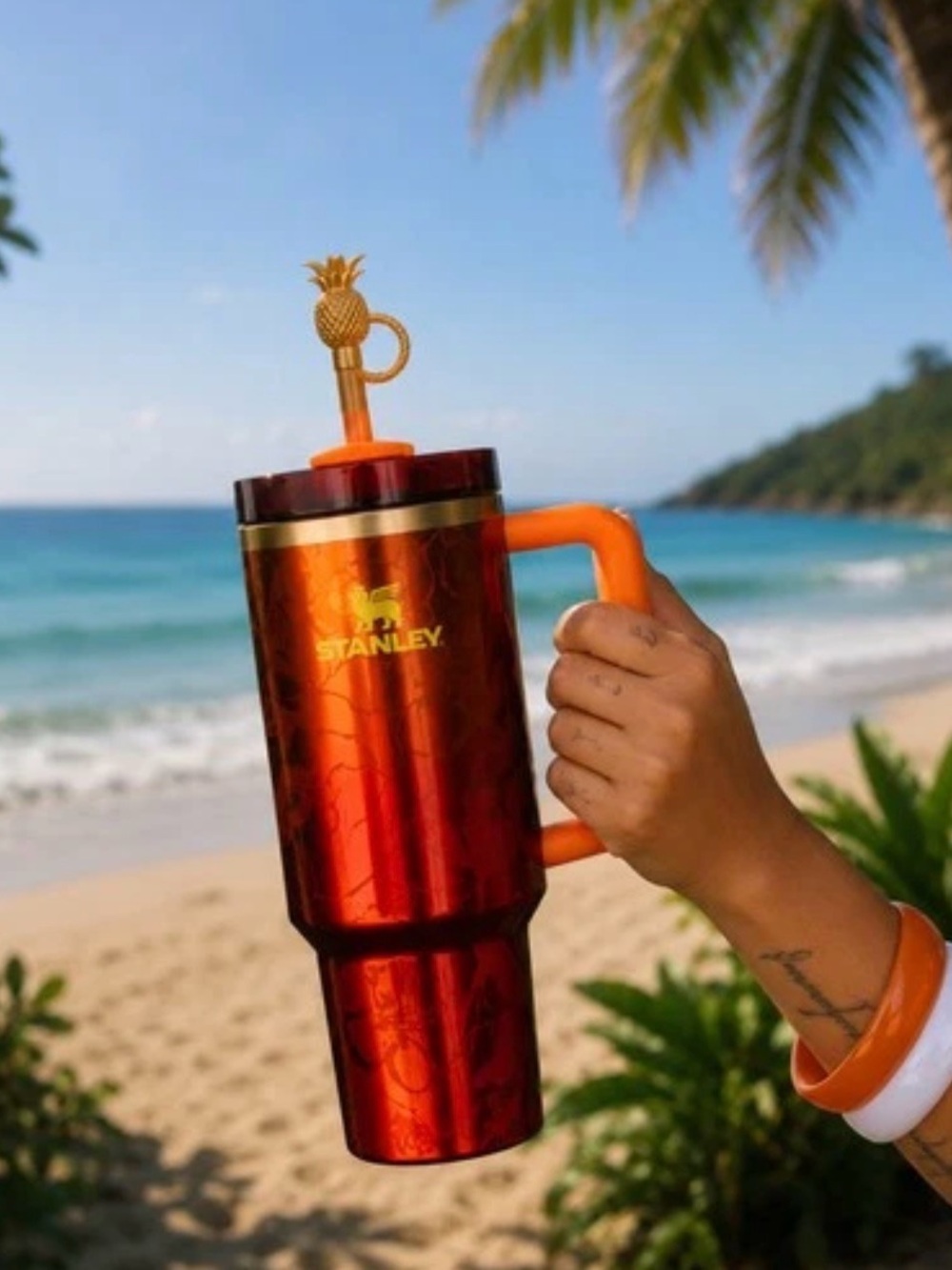 Stanley Travel Mug - Red with Orange Handle